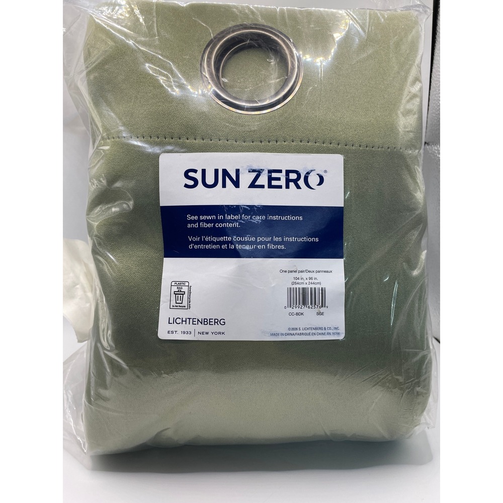 SUN ZERO Curtain Panel Pair Unisex 104x96 Green NEW Grommet Blackout